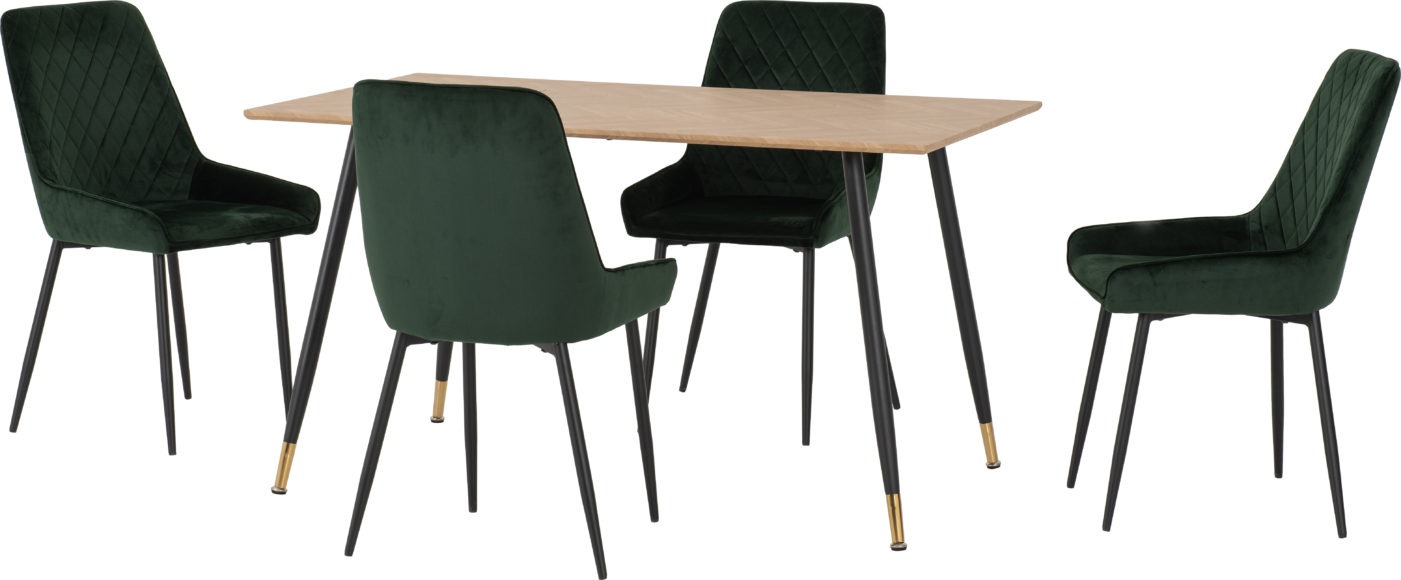 Seconique Hamilton Medium Dining Set With Avery Chairs Medium Oak Effect/Black/Emerald Green Velvet