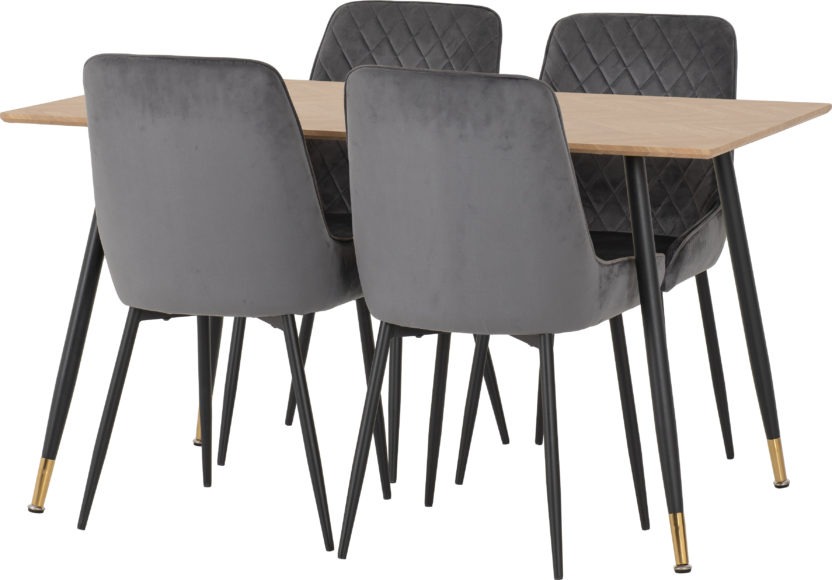 Seconique Hamilton Medium Dining Set With Avery Chairs Medium Oak Effect/Black/Grey Velvet