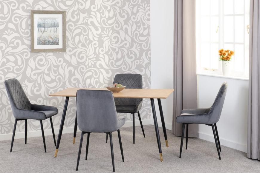 Seconique Hamilton Medium Dining Set With Avery Chairs Medium Oak Effect/Black/Grey Velvet