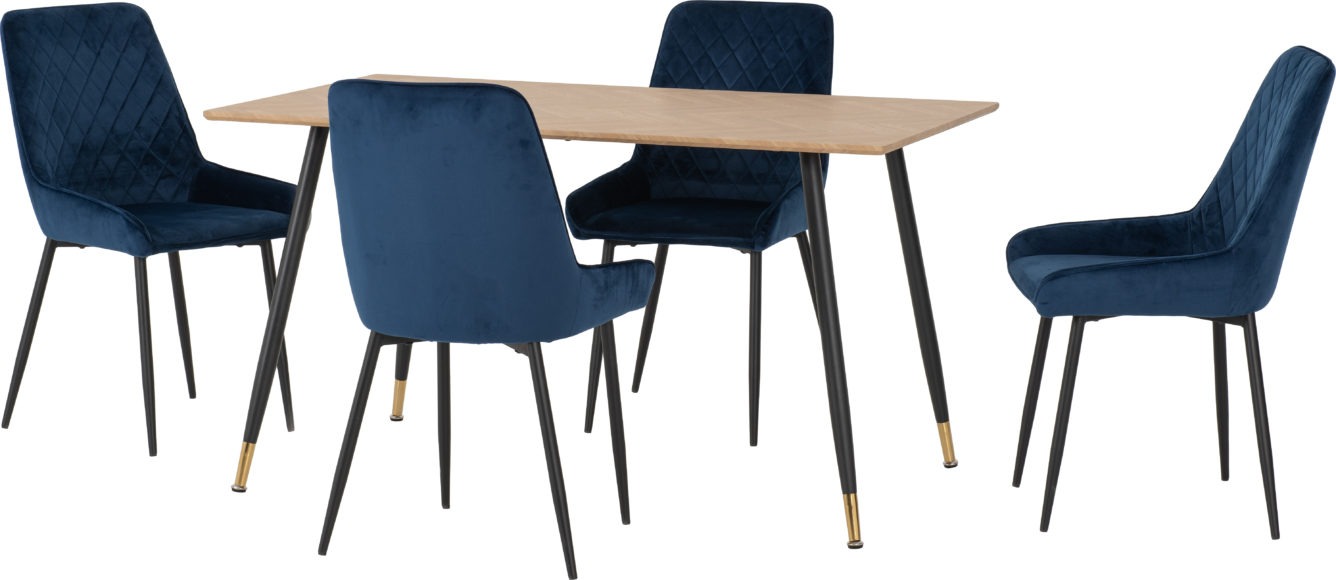 seconique Hamilton Medium Dining Set with Avery Chairs Medium Oak Effect/Black/Sapphire Blue Velvet