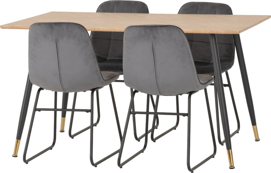 Seconique Hamilton Medium Dining Set With Lukas Chairs Medium Oak Effect/Black/Grey Velvet