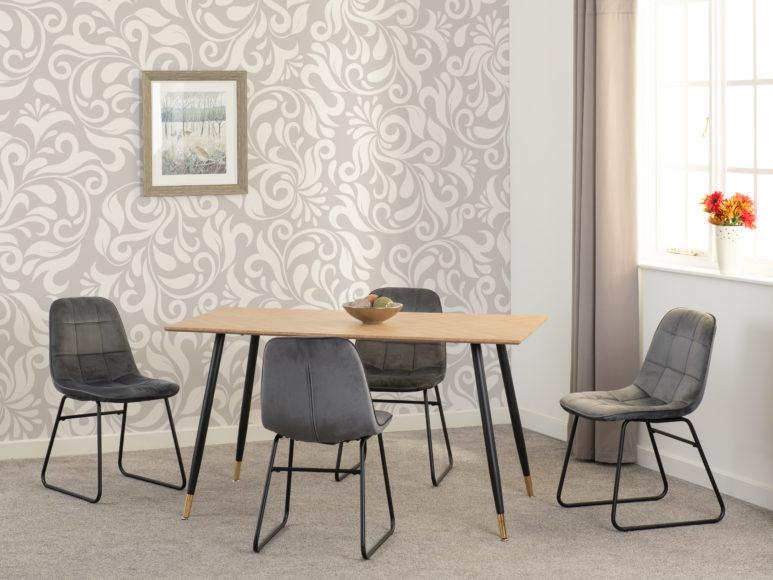 Seconique Hamilton Medium Dining Set With Lukas Chairs Medium Oak Effect/Black/Grey Velvet