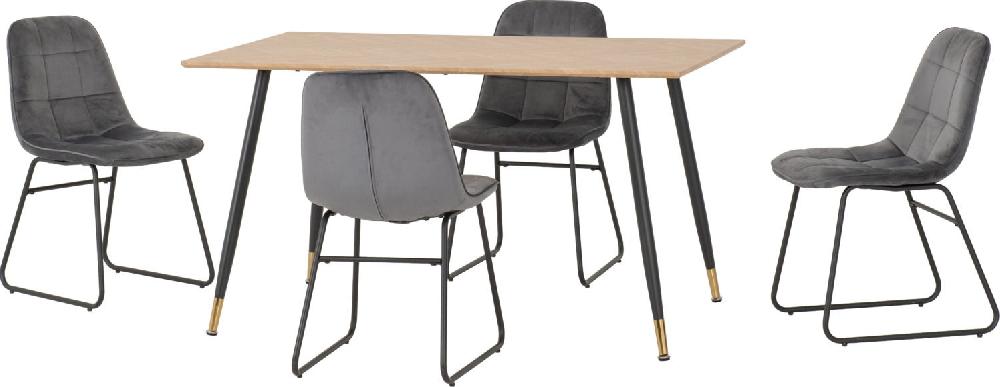 seconique Hamilton Medium Dining Set with Lukas Chairs Medium Oak Effect/Black/Grey Velvet