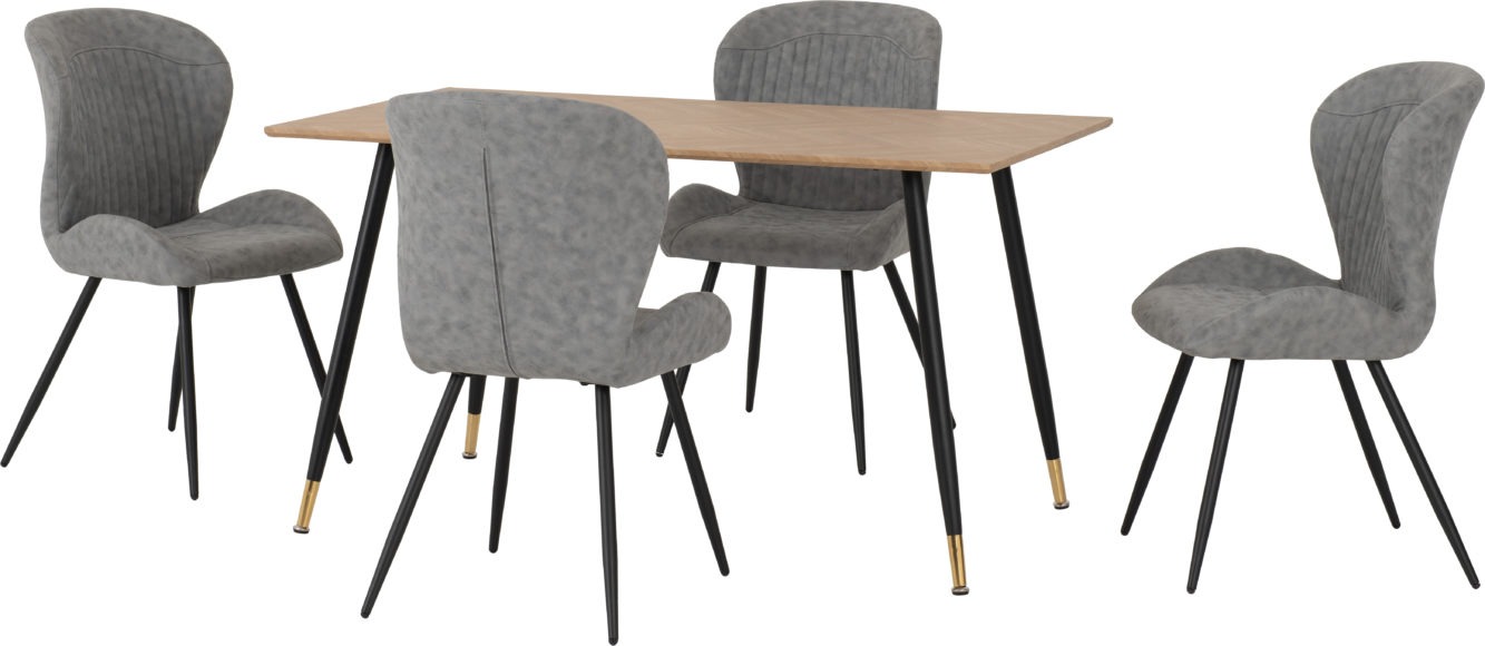 seconique Hamilton Medium Dining Set with Quebec Chairs Medium Oak Effect/Black/Grey Faux Leather