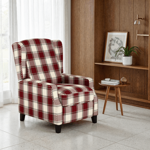seconique Kensington Recliner Chair Red Tartan Fabric