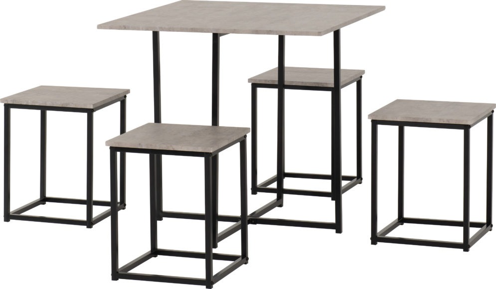 seconique Kent 1+4 Stowaway Dining Set Stone Effect/Black