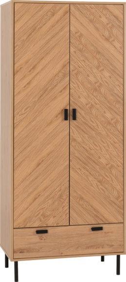 Seconique Leon 2 Door 1 Drawer Wardrobe Medium Oak Effect