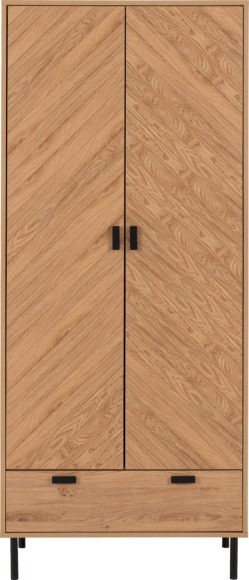 Seconique Leon 2 Door 1 Drawer Wardrobe Medium Oak Effect
