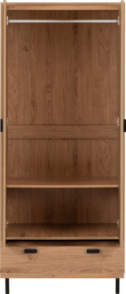 Seconique Leon 2 Door 1 Drawer Wardrobe Medium Oak Effect