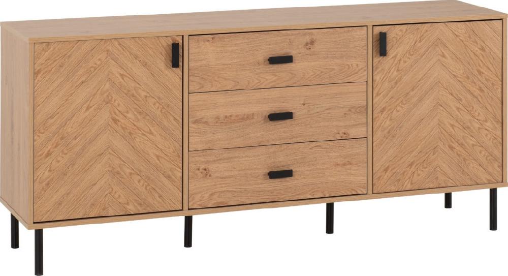 Seconique Leon 2 Door 3 Drawer Sideboard Medium Oak Effect