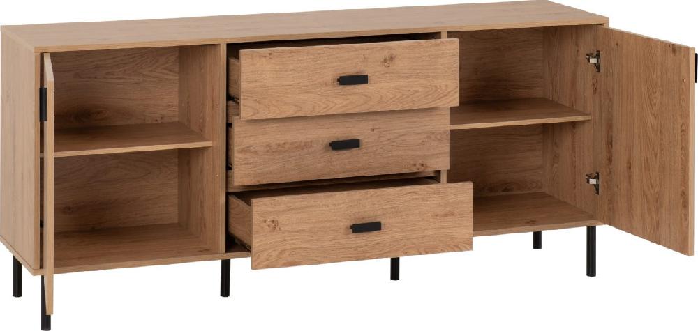 Seconique Leon 2 Door 3 Drawer Sideboard Medium Oak Effect