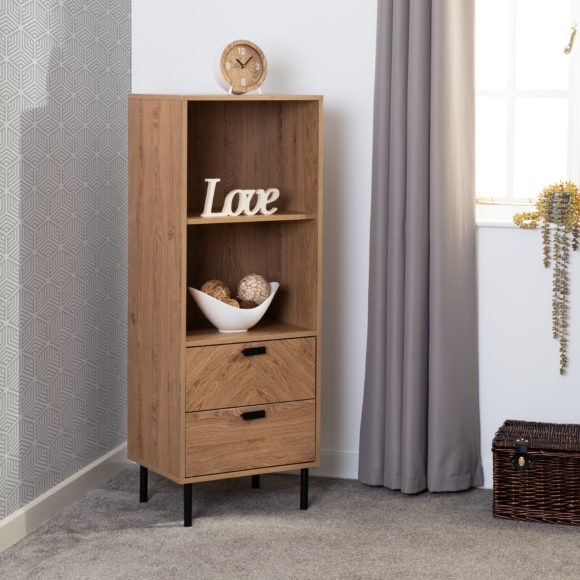 Seconique Leon 2 Drawer 2 Shelf Cabinet Medium Oak Effect
