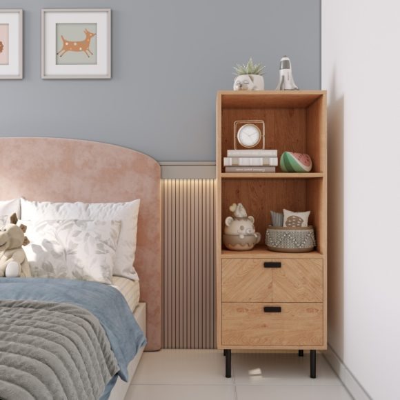 seconique Leon 2 Drawer 2 Shelf Cabinet Medium Oak Effect