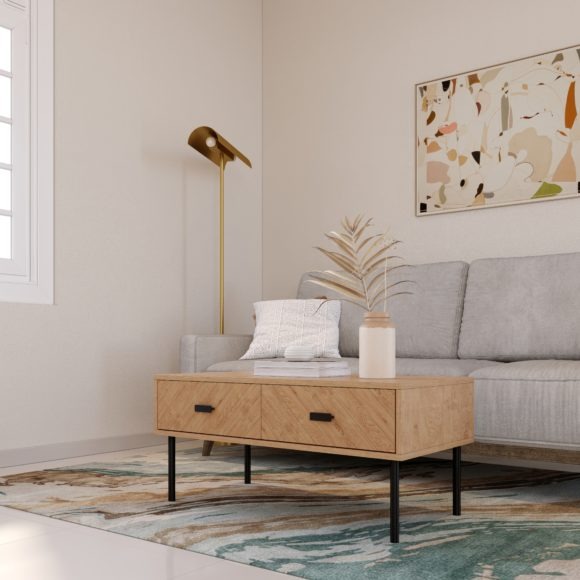 seconique Leon 2 Drawer Coffee Table Medium Oak Effect