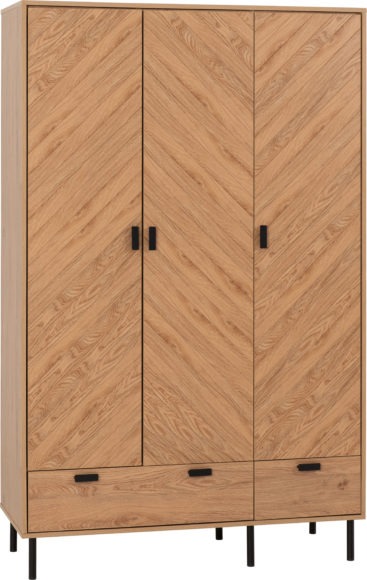 Seconique Leon 3 Door 2 Drawer Wardrobe Medium Oak Effect