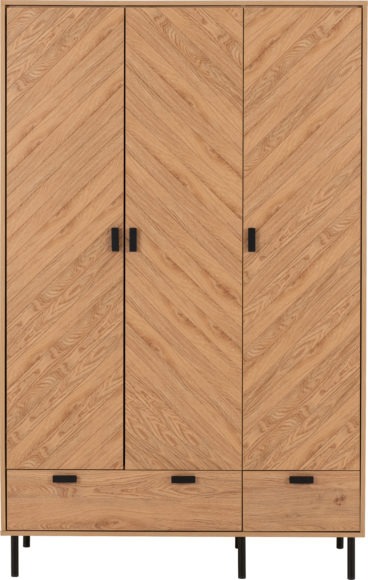 Seconique Leon 3 Door 2 Drawer Wardrobe Medium Oak Effect