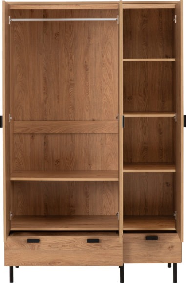 Seconique Leon 3 Door 2 Drawer Wardrobe Medium Oak Effect