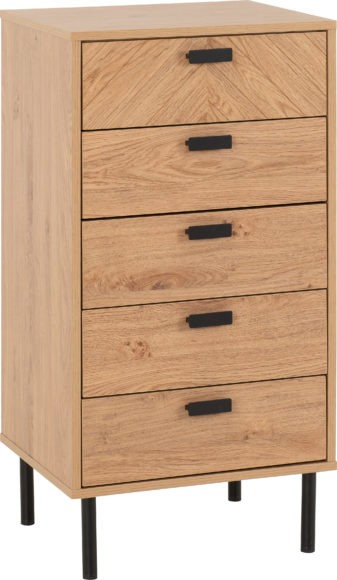 Seconique Leon 5 Drawer Narrow Chest Medium Oak Effect