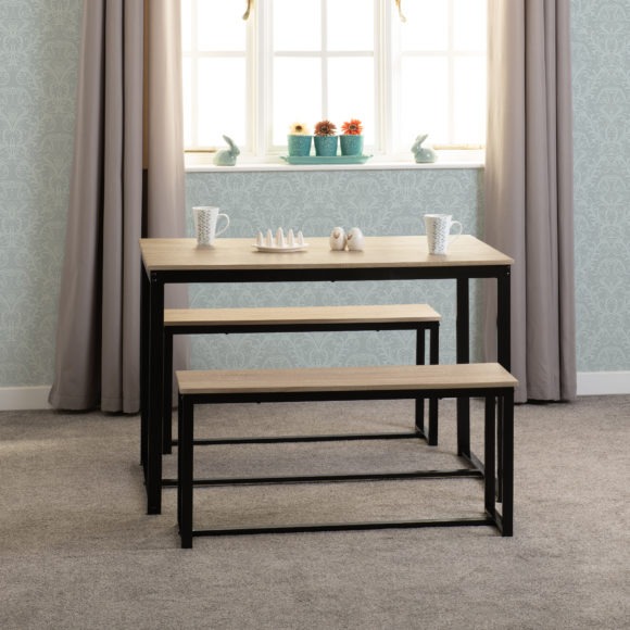 Seconique Lincoln 1+2 Dining Bench Set Sonoma Oak Effect/Black