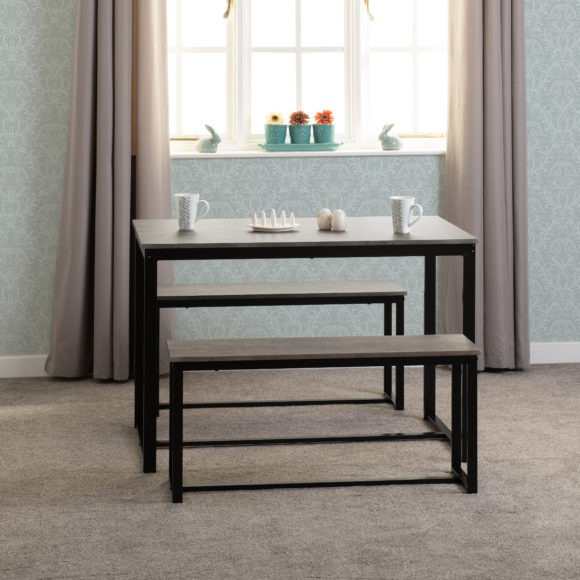 Seconique Lincoln 1+2 Dining Bench Set Stone Effect/Black