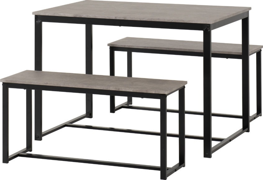 Seconique Lincoln 1+2 Dining Bench Set Stone Effect/Black