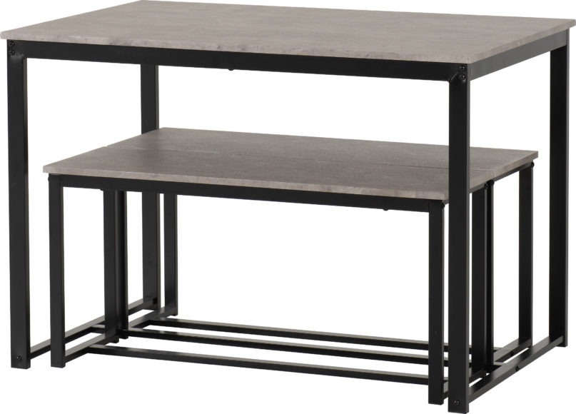 Seconique Lincoln 1+2 Dining Bench Set Stone Effect/Black