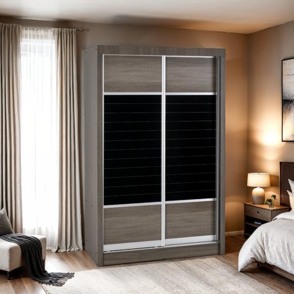 seconique Lisbon 2 Door Sliding Wardrobe Black Wood Grain