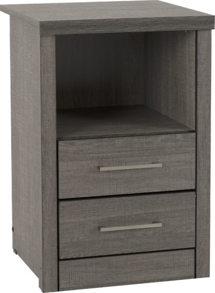 Seconique Lisbon 2 Drawer 1 Shelf Bedside Cabinet Black Wood Grain