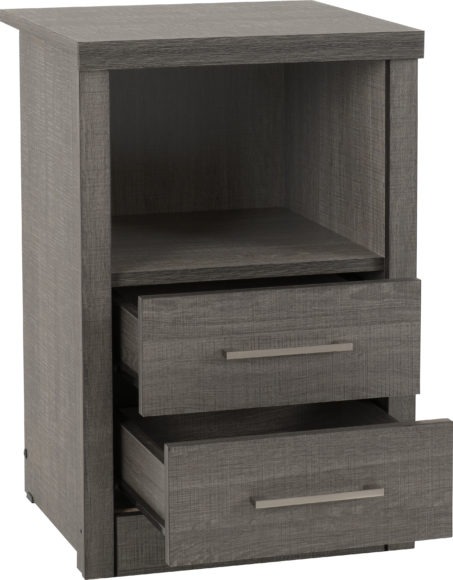 Seconique Lisbon 2 Drawer 1 Shelf Bedside Cabinet Black Wood Grain