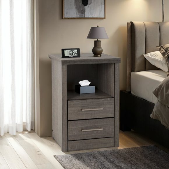 seconique Lisbon 2 Drawer 1 Shelf Bedside Cabinet Black Wood Grain