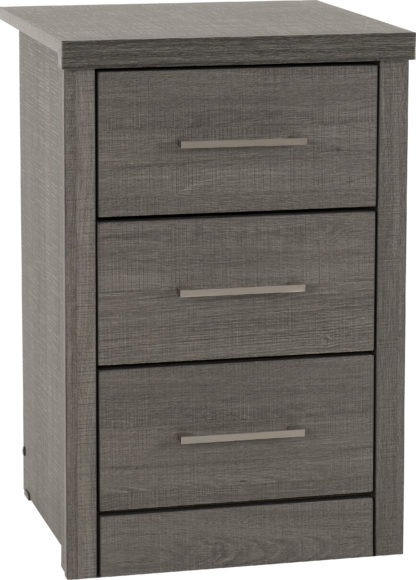 Seconique Lisbon 3 Drawer Bedside Chest Black Wood Grain