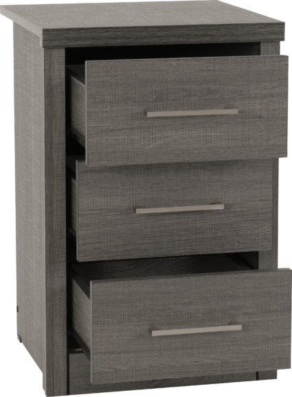 Seconique Lisbon 3 Drawer Bedside Chest Black Wood Grain