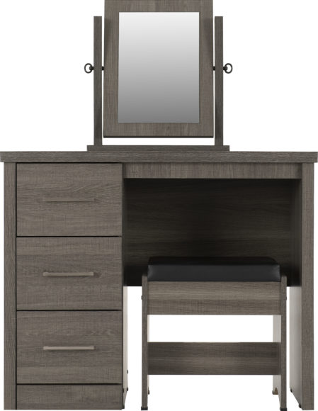 Seconique Lisbon 3 Piece Dressing Table Set With Mirror Black Wood Grain/Black Faux Leather