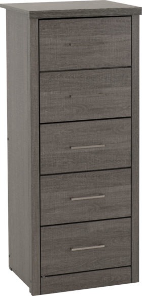 Seconique Lisbon 5 Drawer Narrow Chest Black Wood Grain