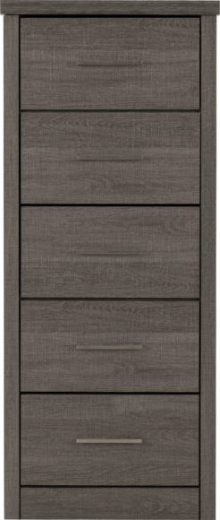 Seconique Lisbon 5 Drawer Narrow Chest Black Wood Grain