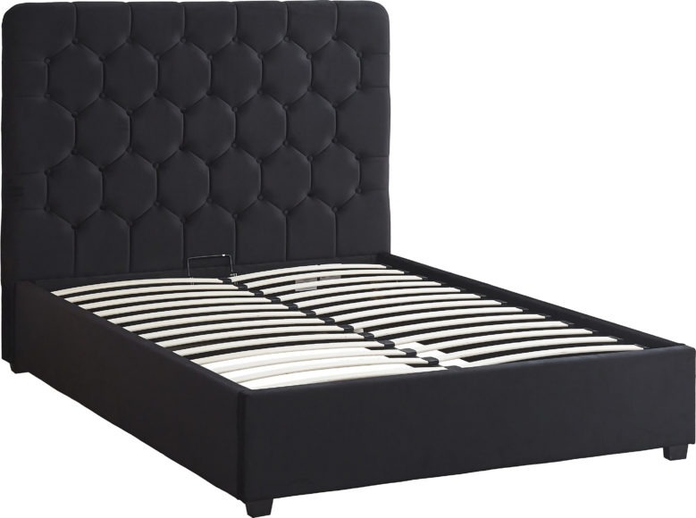 Seconique Madison Ottoman 4'6" Bed Black Velvet Fabric