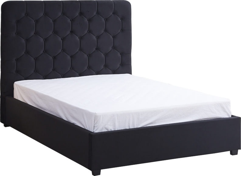 Seconique Madison Ottoman 4'6" Bed Black Velvet Fabric