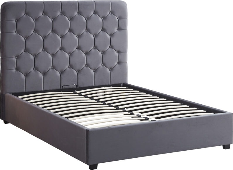Seconique Madison Ottoman 4'6" Bed Grey Velvet Fabric