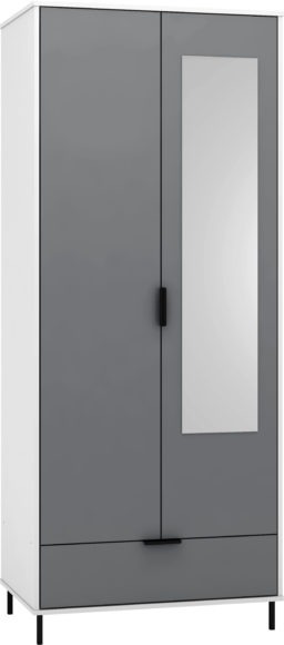 Seconique Madrid 2 Door 1 Drawer Mirrored Wardrobe Grey/White Gloss