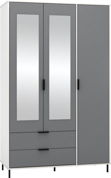 Seconique Madrid 3 Door 2 Drawer Mirrored Wardrobe Grey/White Gloss