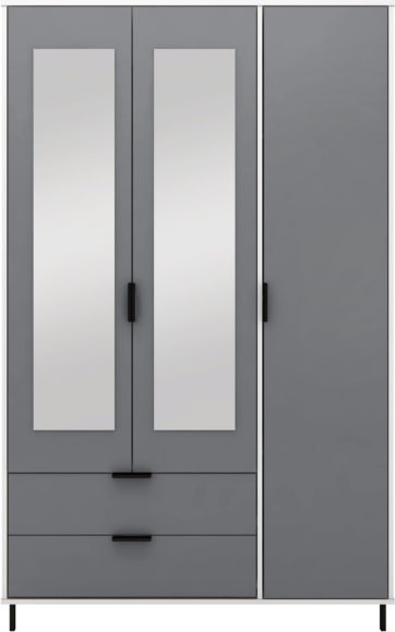 Seconique Madrid 3 Door 2 Drawer Mirrored Wardrobe Grey/White Gloss