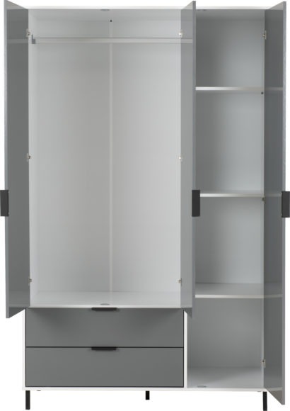 Seconique Madrid 3 Door 2 Drawer Mirrored Wardrobe Grey/White Gloss