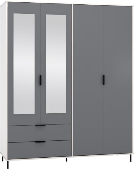 Seconique Madrid 4 Door 2 Drawer Mirrored Wardrobe Grey/White Gloss