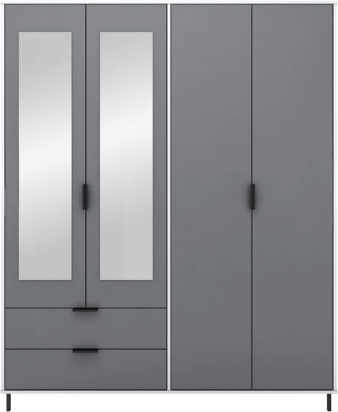 Seconique Madrid 4 Door 2 Drawer Mirrored Wardrobe Grey/White Gloss