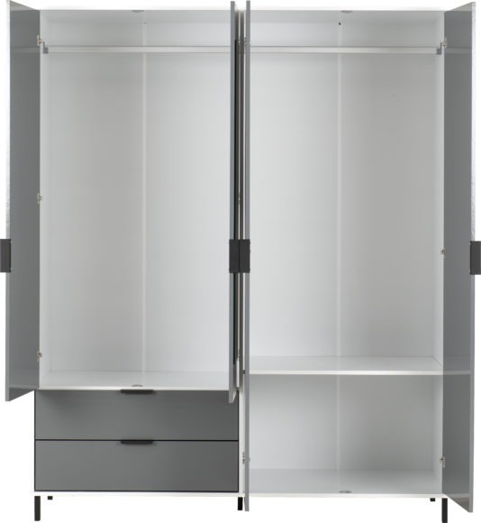 Seconique Madrid 4 Door 2 Drawer Mirrored Wardrobe Grey/White Gloss