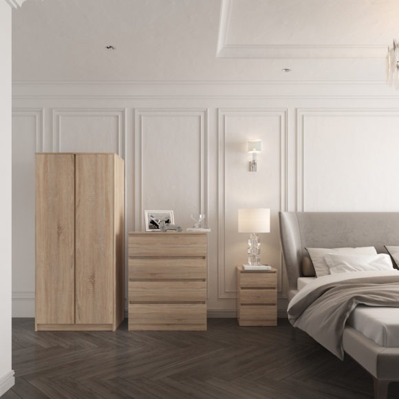 seconique Malvern 2 Door Wardrobe Bedroom Set Sonoma Oak Effect