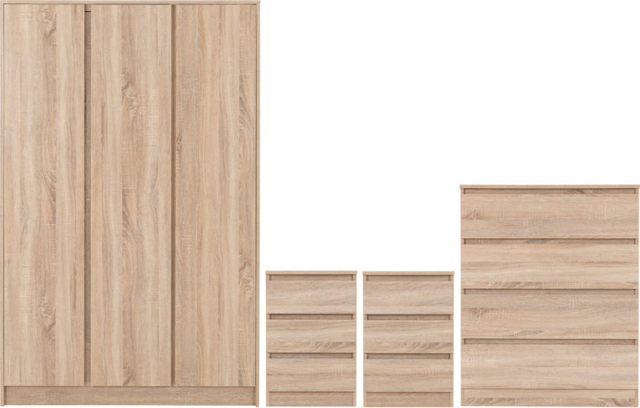 Seconique Malvern 3 Door Wardrobe Bedroom Set Sonoma Oak Effect