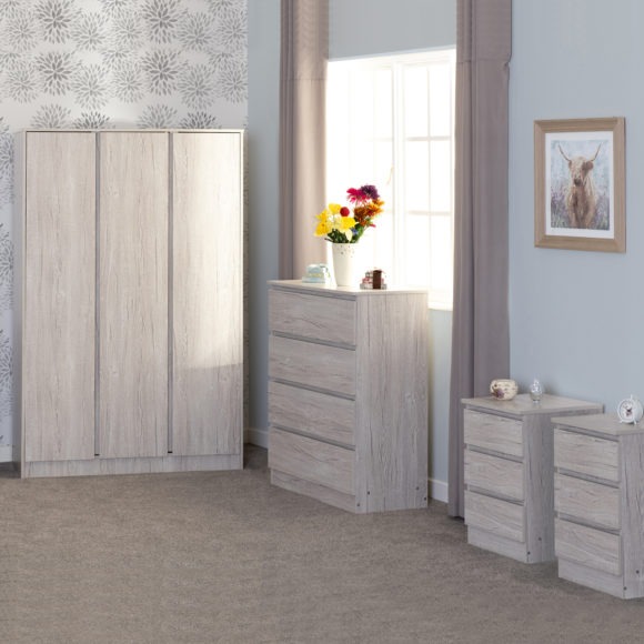 Seconique Malvern 3 Door Wardrobe Bedroom Set Urban Snow