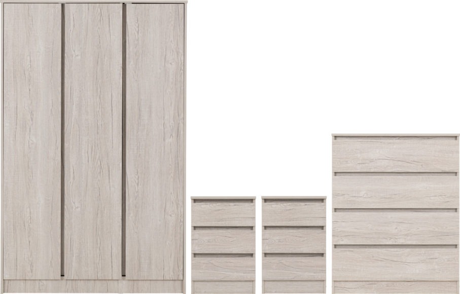 Seconique Malvern 3 Door Wardrobe Bedroom Set Urban Snow