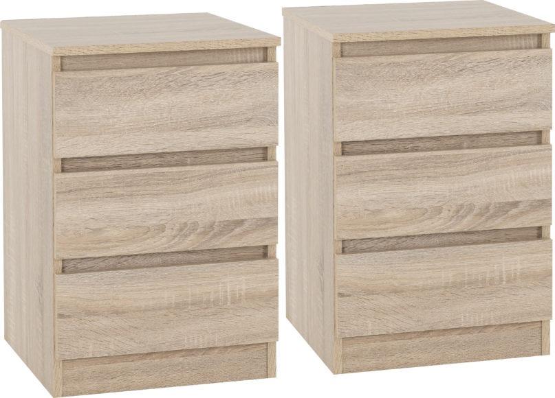 seconique Malvern 3 Drawer Bedside (PAIR) Sonoma Oak Effect